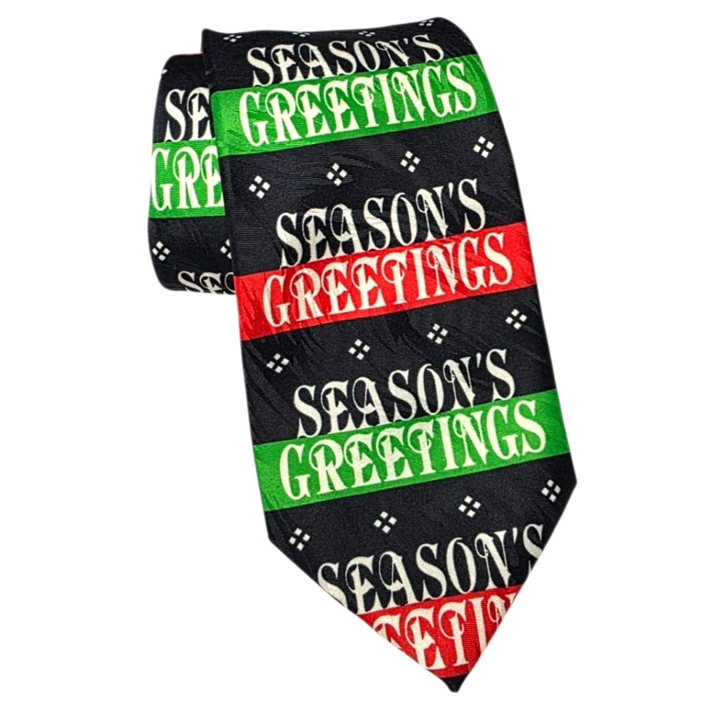 KEITH DANIELS Festive HolidaySeason's Greetings Tie - Black, Red, Green
